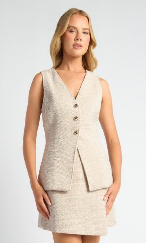 Fiona Gold Button Tweed Vest