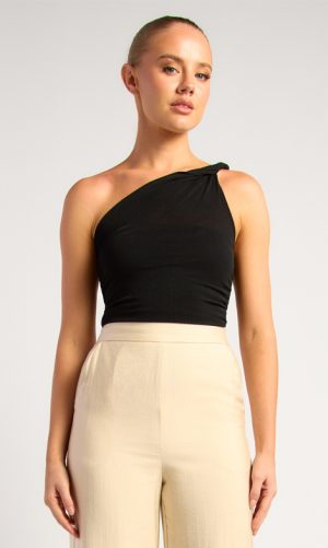 Tyra One-Shoulder Mesh Top