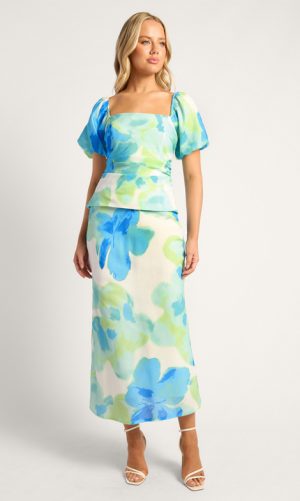 Caprice Floral Print Midi Skirt